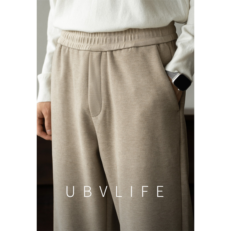 桑蚕丝羊毛混纺高弹保暖直筒西裤男2025冬季老钱风零束感休闲长裤