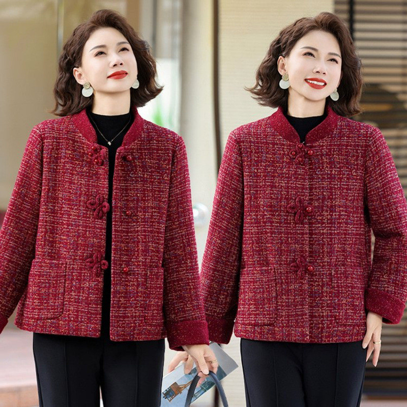 加绒中式加厚棉服棉袄碎花冬季棉衣复古中老年保暖盘扣外套妈妈女