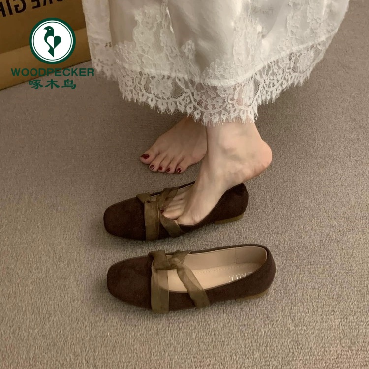 啄木鸟温柔芭蕾舞单鞋女2025新款蝴蝶结平底玛丽珍鞋气质百搭瓢鞋