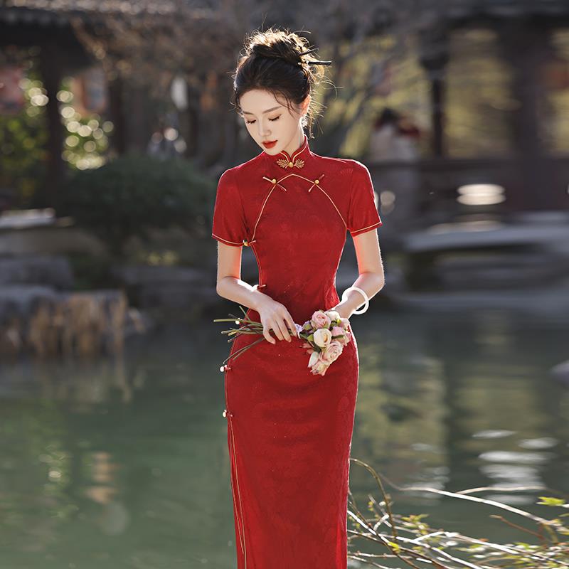 红色旗袍夏季2025新款订婚平时可穿外嫁女回娘家连衣裙国风新中式