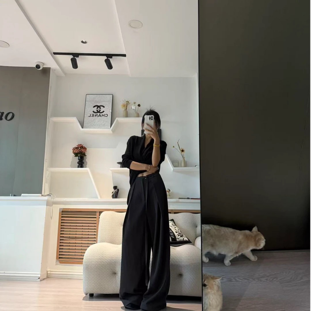 西装休闲高腰休闲裤宽松小个子小个子秋季窄版直筒裤