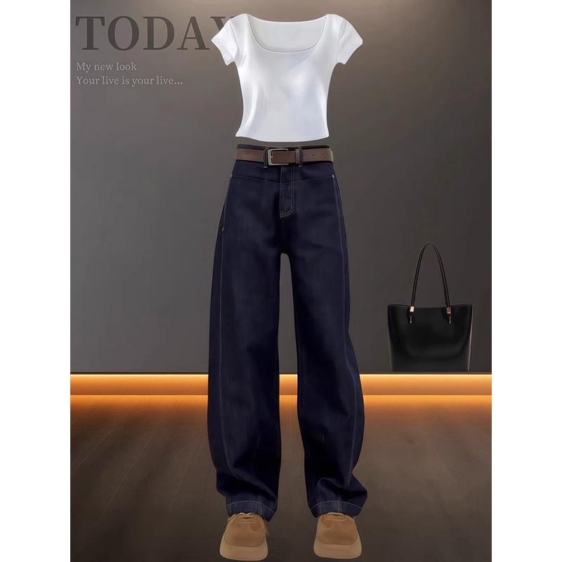 复古弯刀牛仔裤子2024新款今年流行爆款大尺码宽松慵懒风阔腿裤