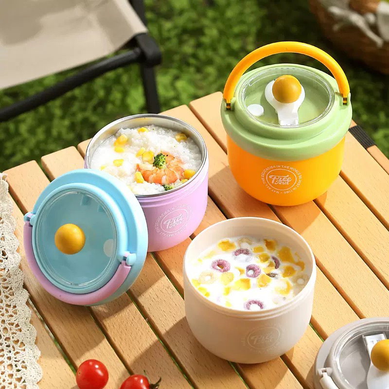 新款304不锈钢大容量保温学生上班族便携牛奶杯带盖勺早餐杯双层