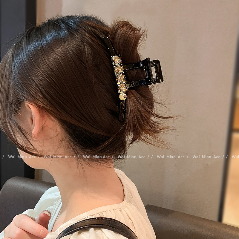 高级感方钻大号抓夹鲨鱼夹女轻奢韩版后脑勺盘发夹头饰新款发夹子