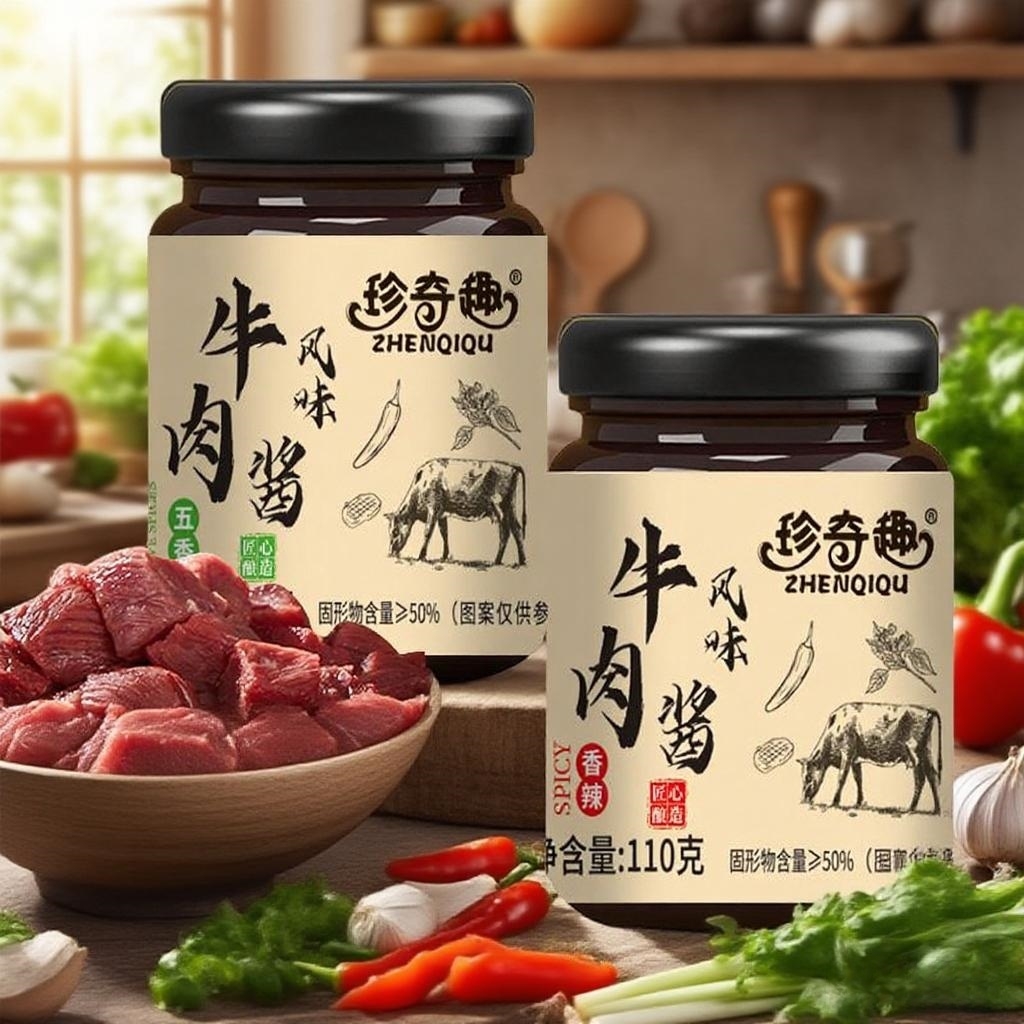 【到手4瓶】牛肉风味酱香辣五香味拌饭拌面辣椒酱调味酱夹馍酱蘸料