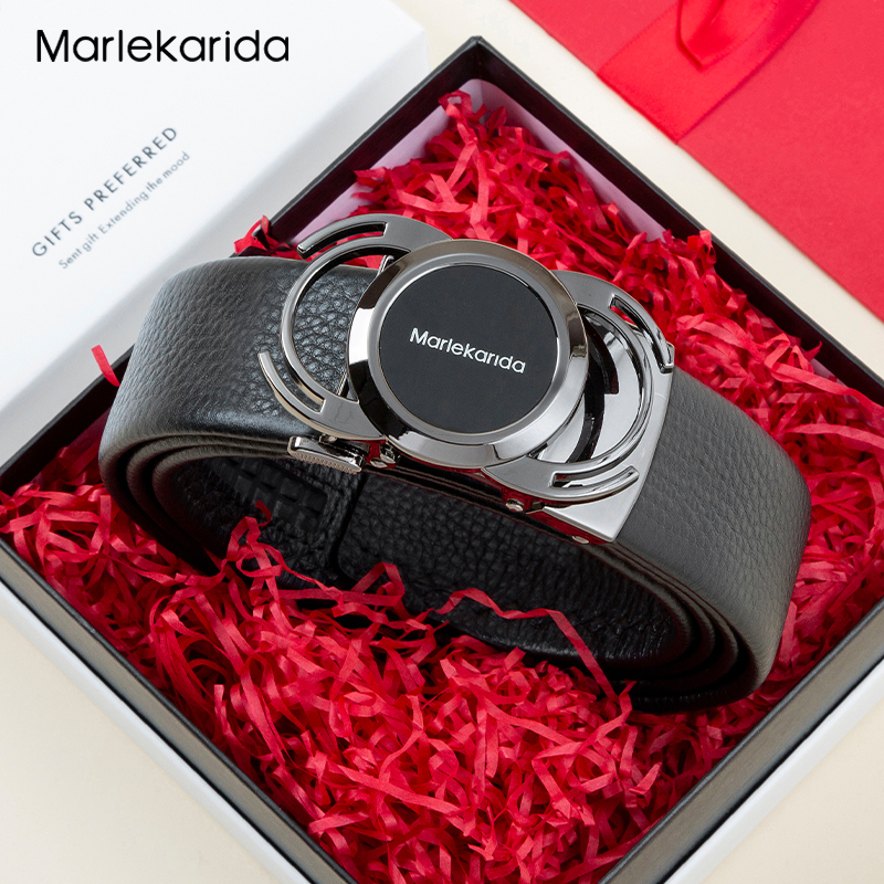 Marlekarida皮带男士2025新款真皮自动扣腰带礼盒装高档牛皮裤带