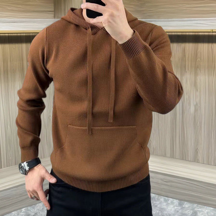 重磅男士卫衣连帽针织衫打底加厚百搭潮流毛衣休闲纯色冬季保暖款