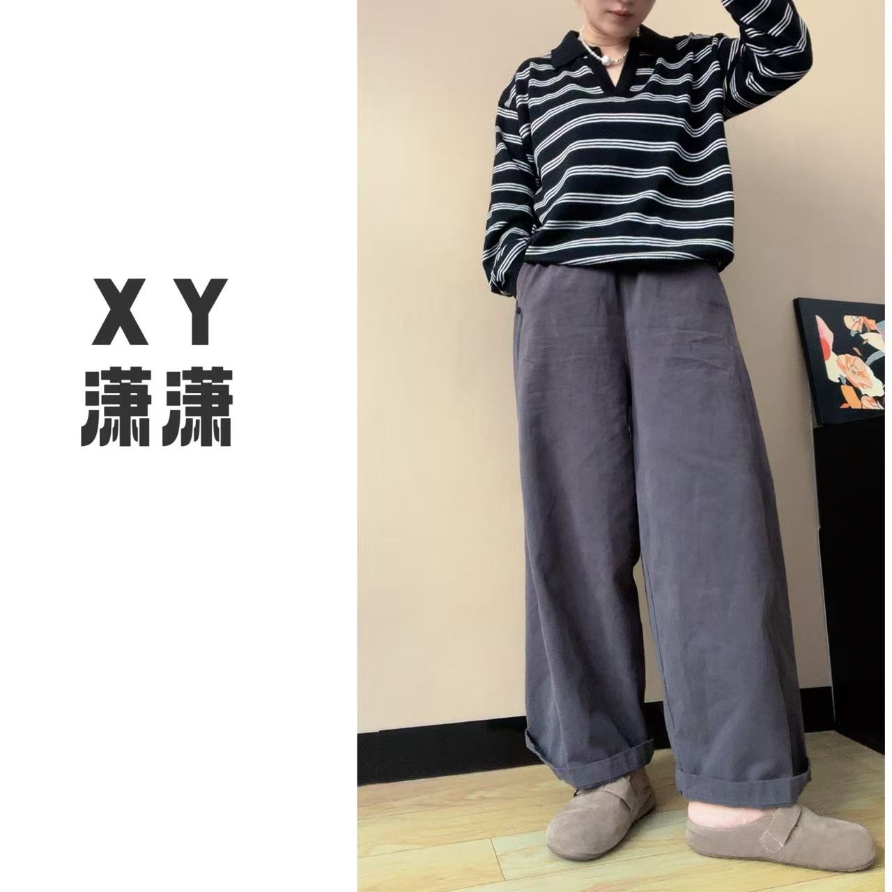 项亿+纯色阔腿裤工装裤秋季高腰休闲裤长裤直筒裤休闲百搭