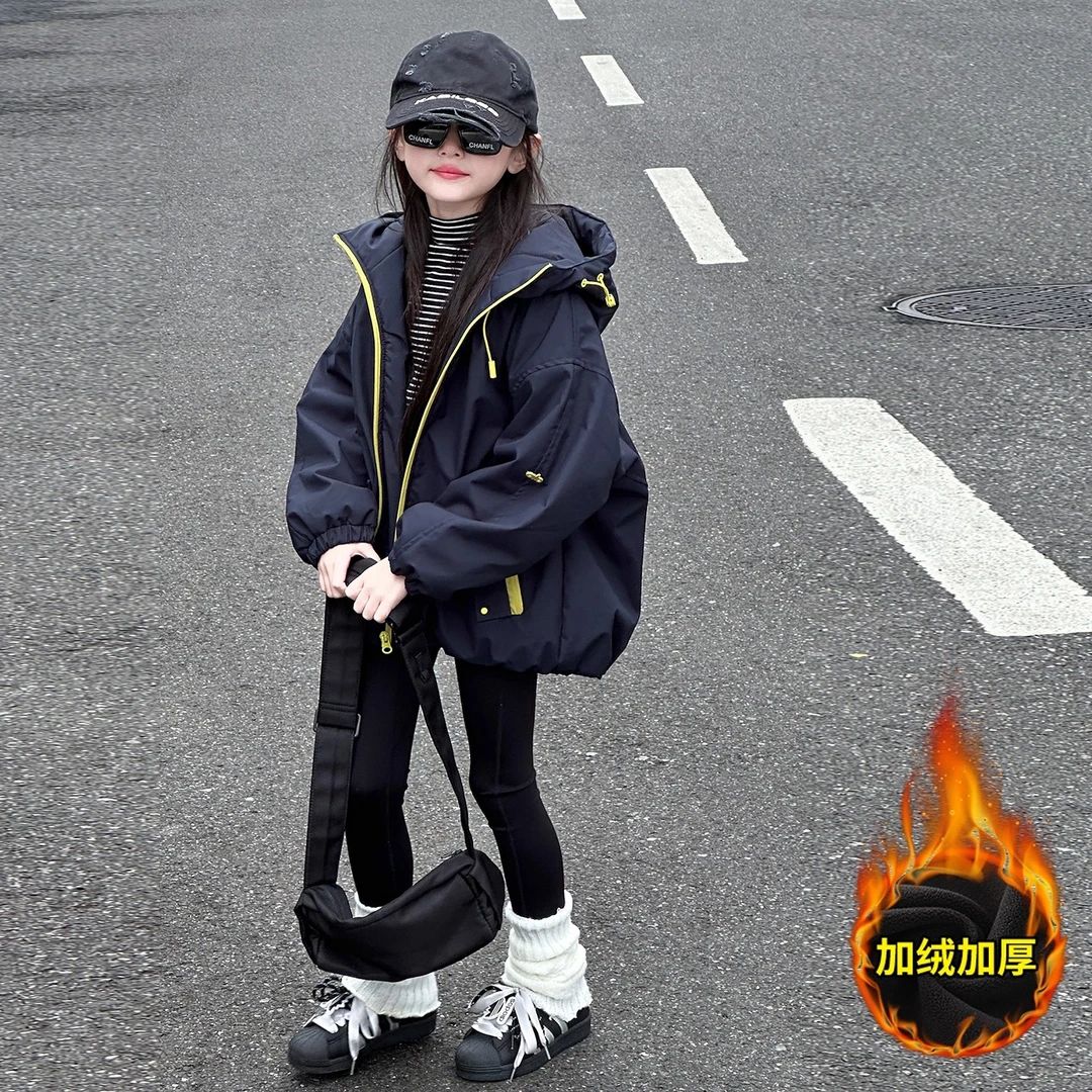 女童冬季中兔毛加厚外套2025新款儿童秋冬加绒保暖冬装冲锋衣12岁