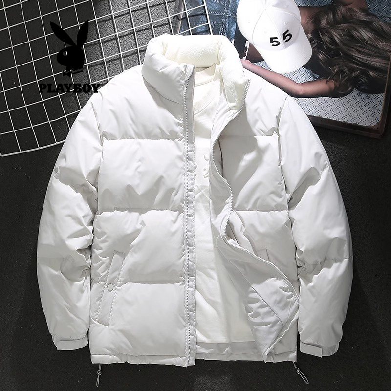 PLAYBOY/花花公子羽绒服男款纯色保暖冬季加绒宽松防寒外套短款