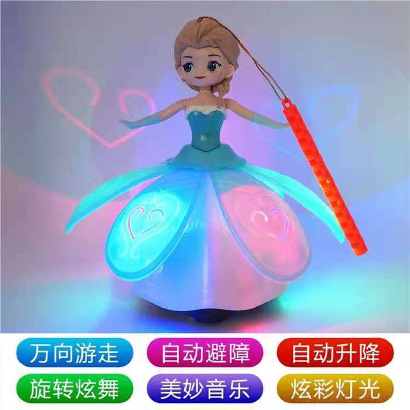 万向旋转手提花灯电动音乐发光玩具卡通电动艾莎公主儿童节日灯笼