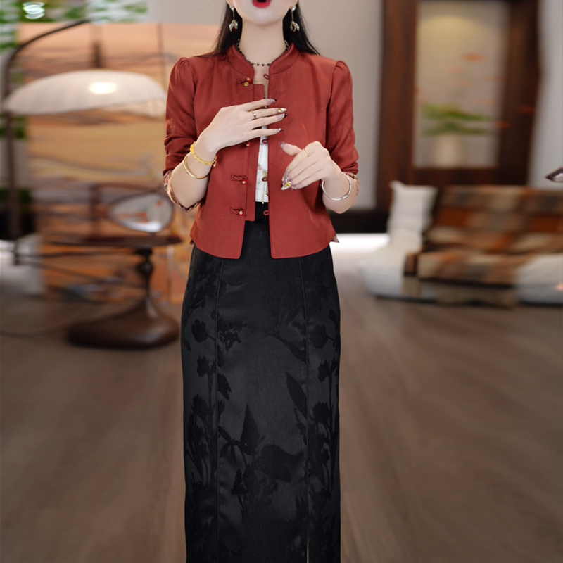 十月一喜婆婆妈妈装2025爆款新款国风时尚套装上衣+裙子两件套