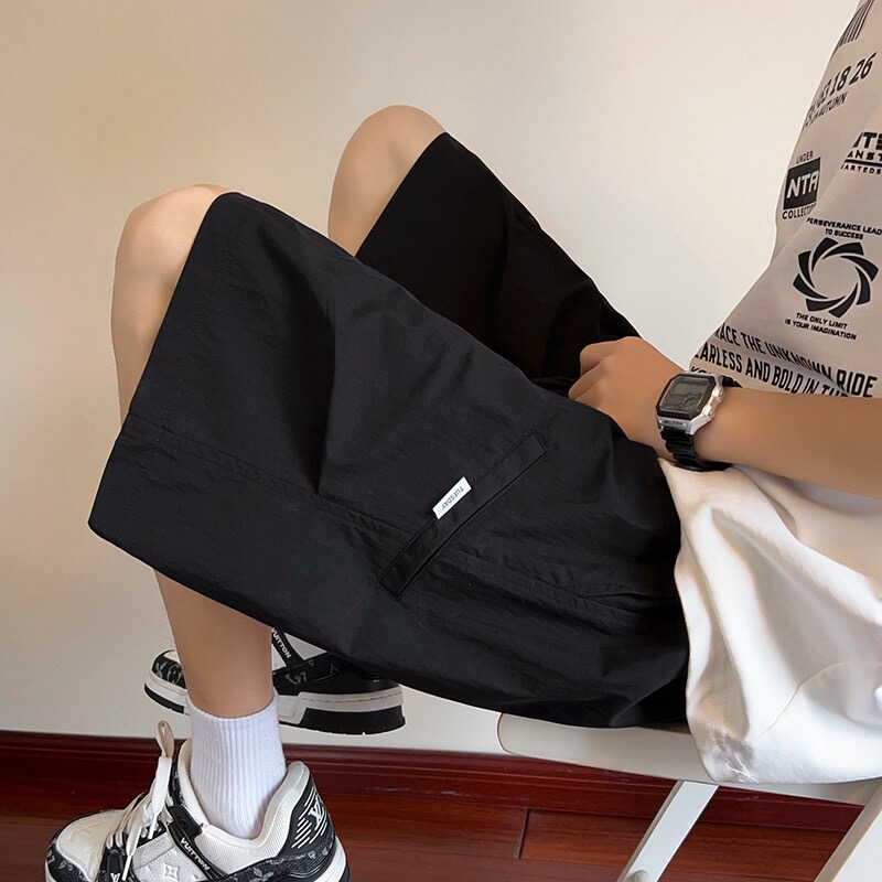 夏季薄款工装五分裤男孩初中学生冰丝休闲裤子青少年大童运动短裤