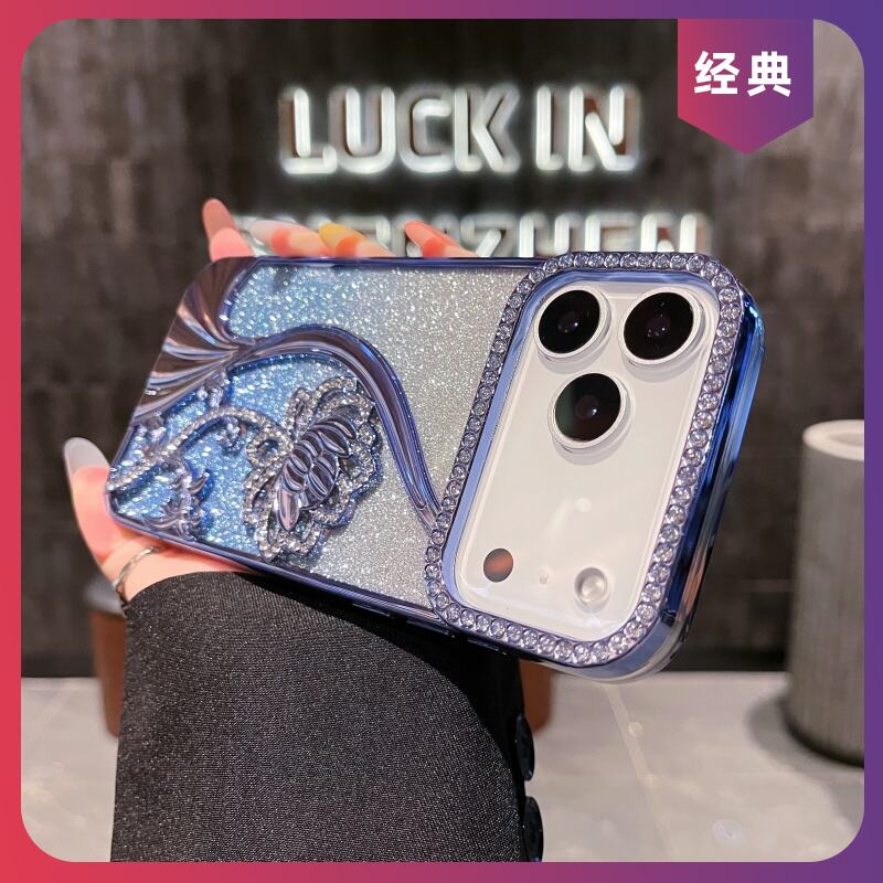 适用于苹果17promax手机壳透明闪粉水钻花蔓网红女款数码配件高级
