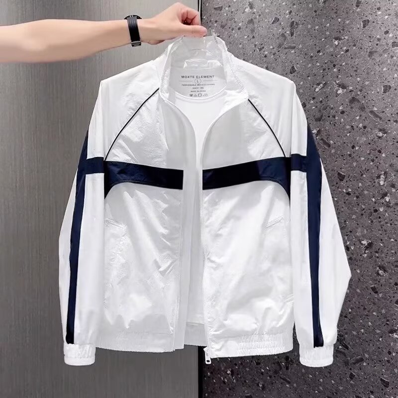 2025秋季新款男士拼接撞色外套时尚简约轻薄帅气立领潮流休闲夹克