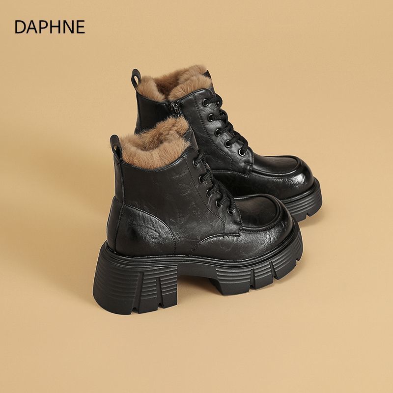 达芙妮2025冬季新款加绒加厚女鞋舒适百搭保暖棉靴短靴毛毛马丁靴