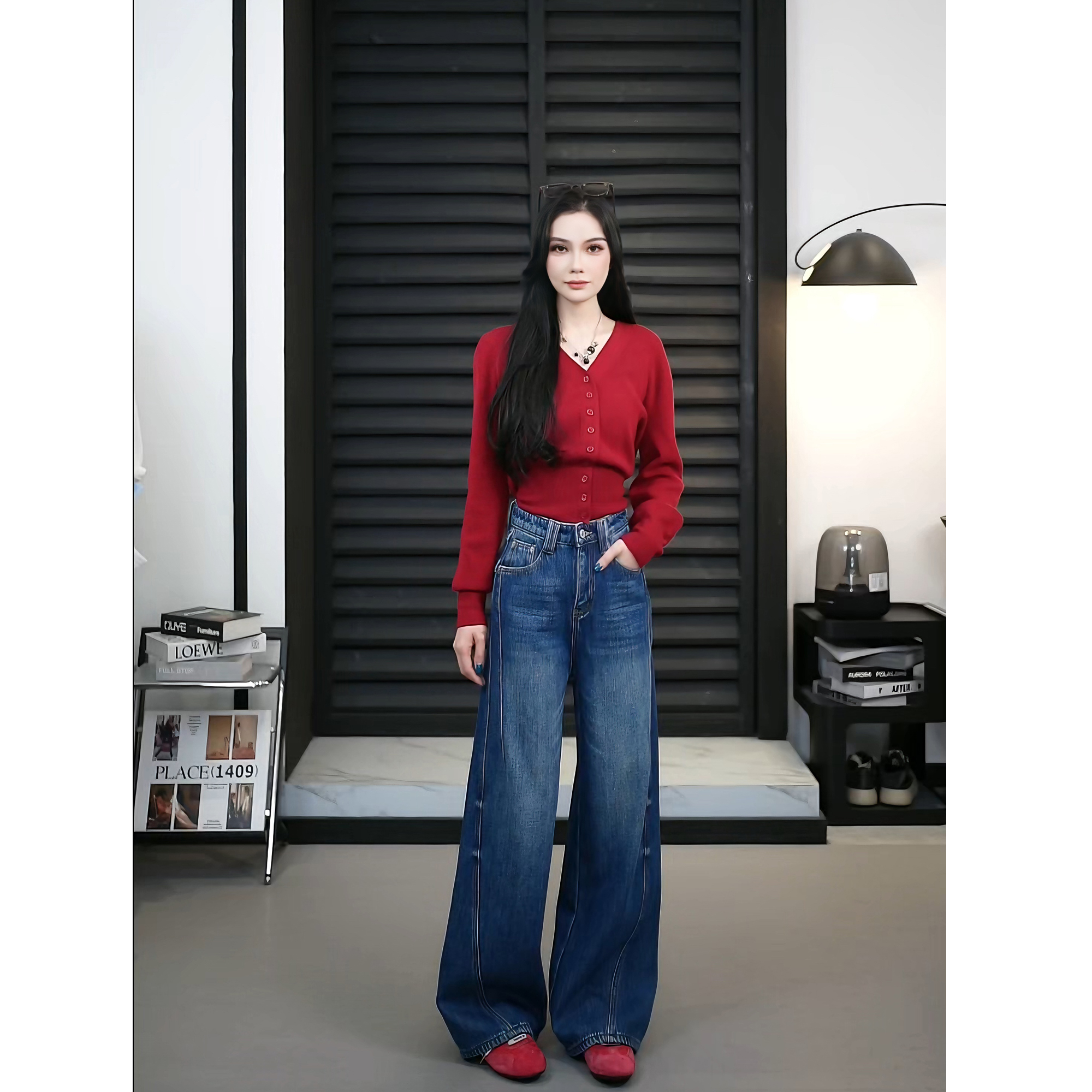 【TO&HR.GIRL】TOE9016D-冬季宽松显瘦直筒时髦阔腿牛仔裤简约长裤