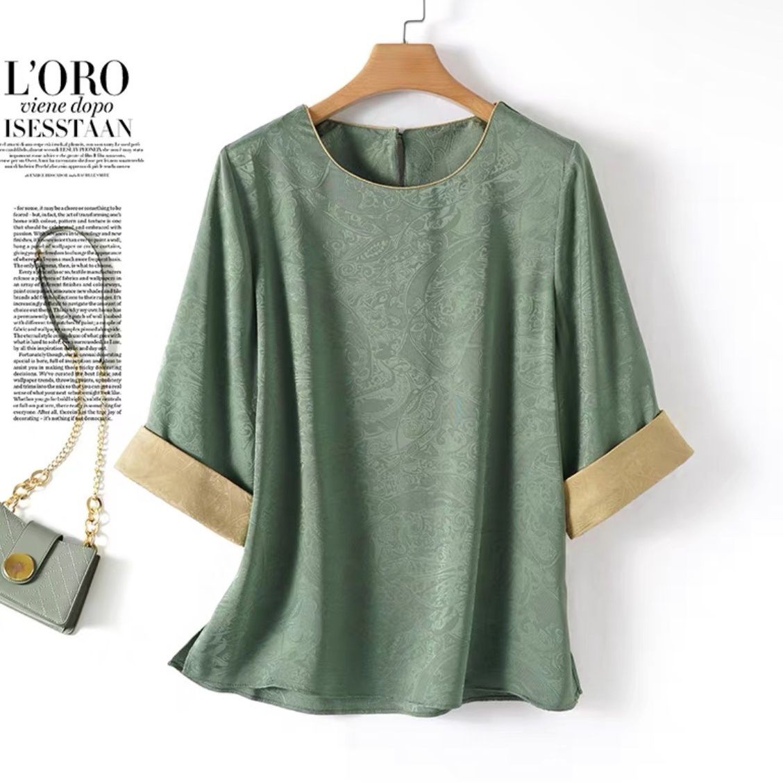 真丝中老年妈妈装上衣女国风2025夏新款中式桑蚕丝贵夫人圆领T恤