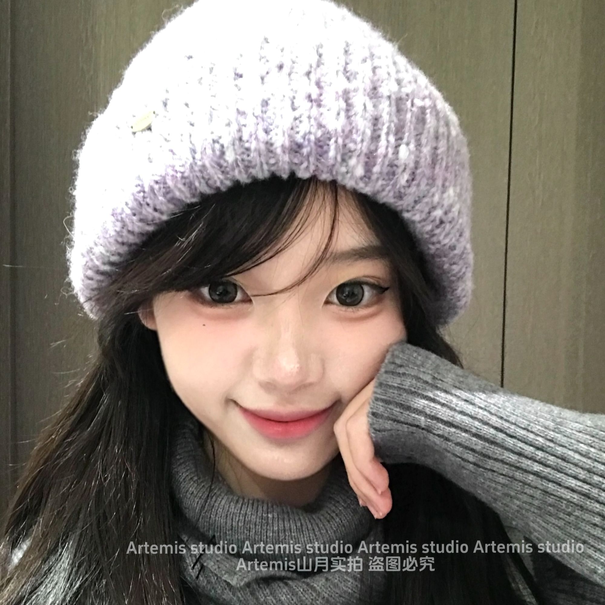 原创温柔针织帽金属小标保暖女韩版百搭毛线帽遮耳护耳帽子