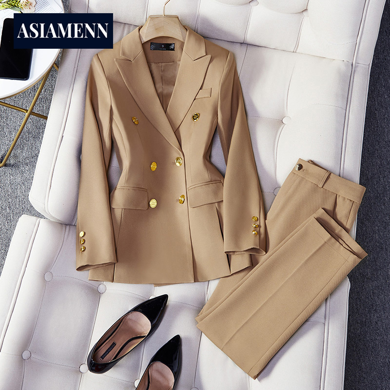 卡其色西装外套女士秋季高端气质女神范职业装正装工作服西服套装
