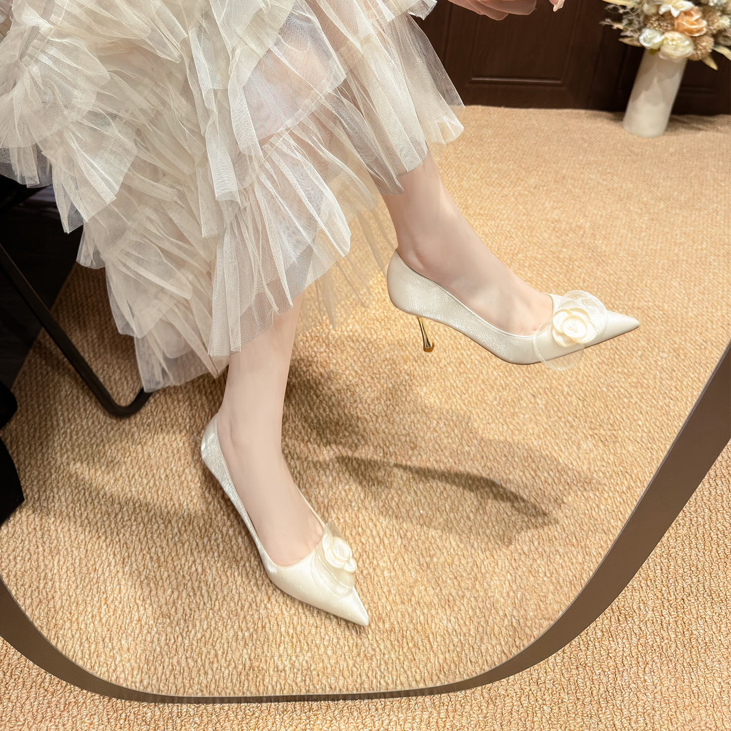 Yixin Girl 法式高跟鞋小众高级感温柔风婚鞋女款配婚纱伴娘鞋