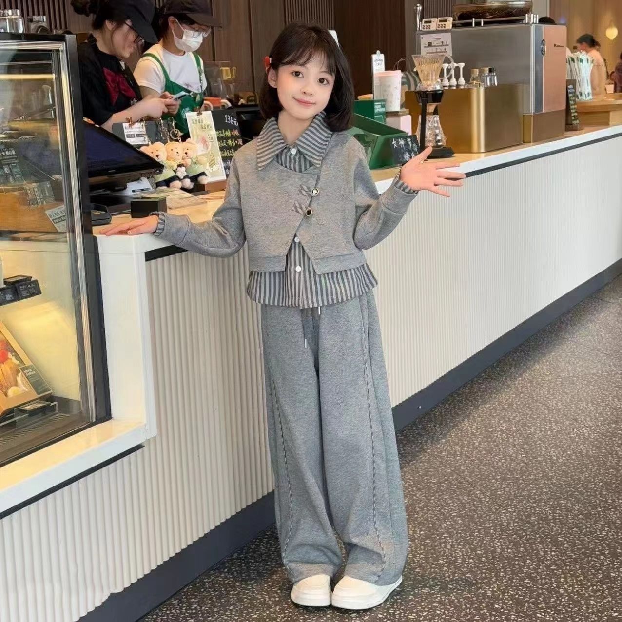 女童套装春秋款2025新款洋气秋季休闲儿童时髦潮流中大童两件套