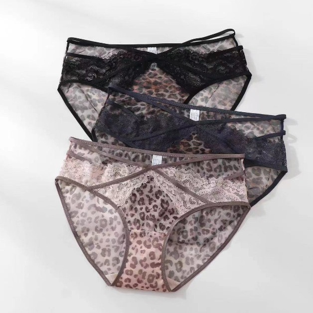 透气中腰镂空法式豹纹女三角内裤内裤时尚纯欲内裤女内裤女性感