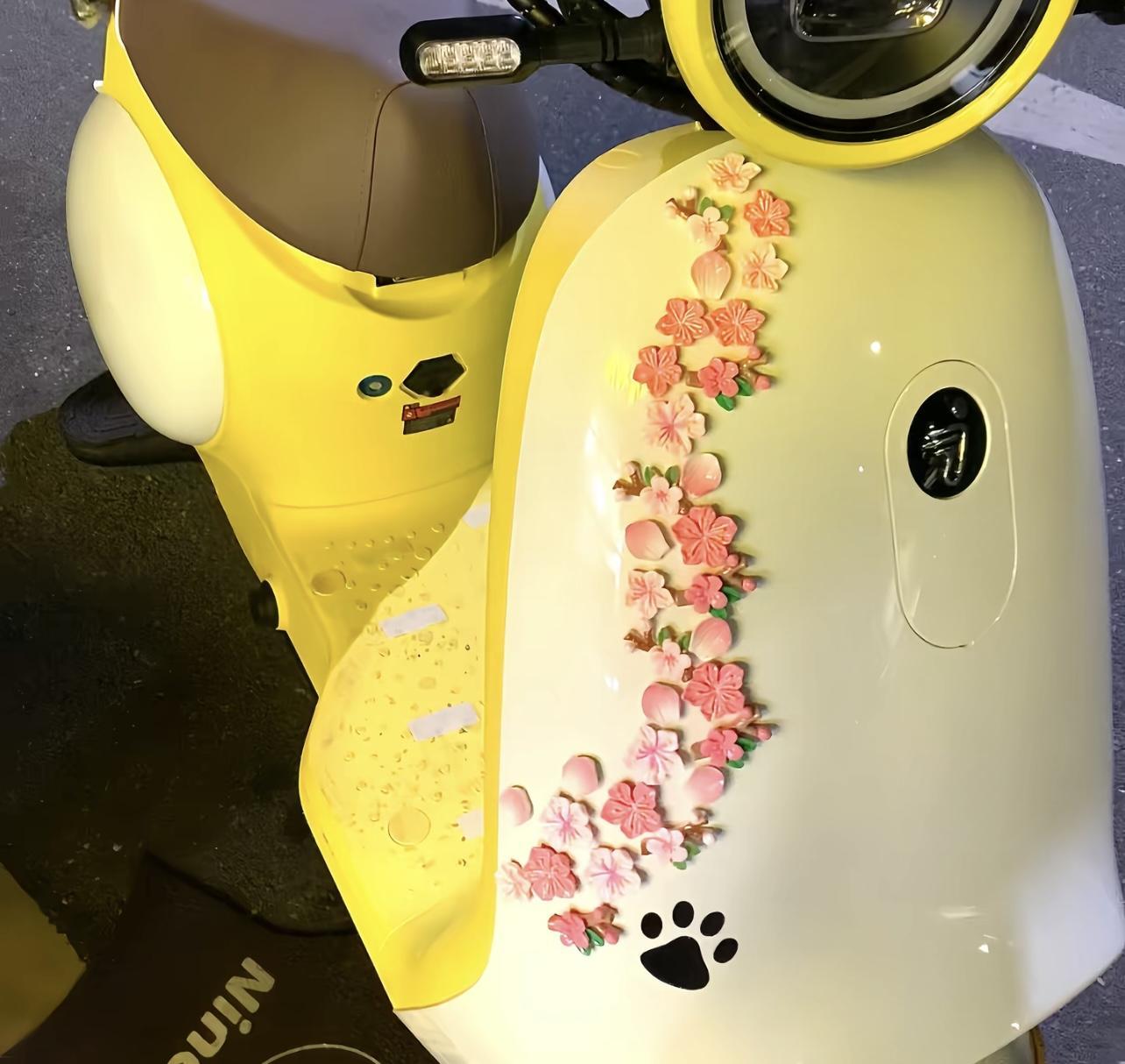 【低价】樱花立体贴纸电动车樱花车贴渐变粉白桃花立体无痕贴