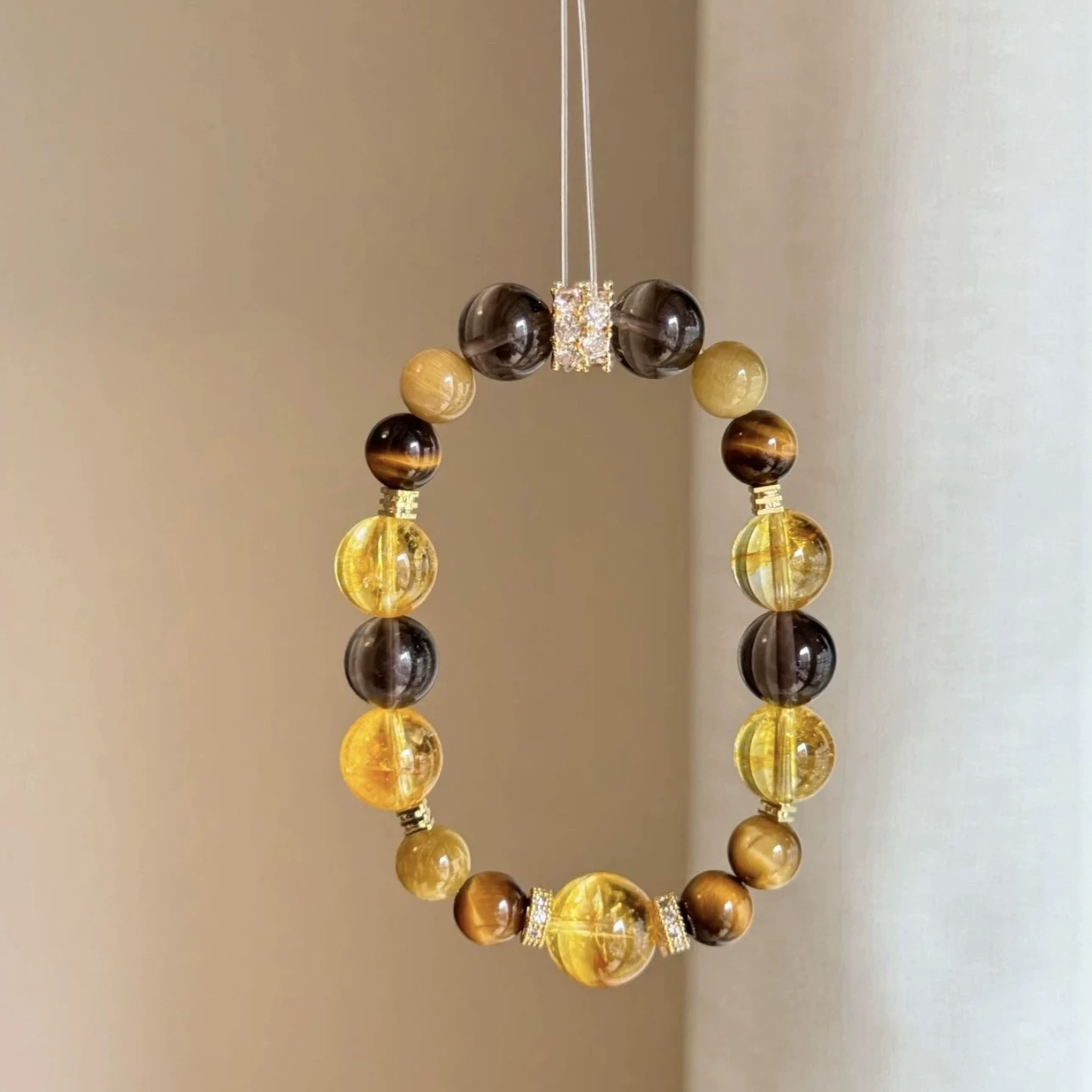 金霸大综合手串天然黄水晶手链男士女生金虎眼石情侣手饰情侣礼物