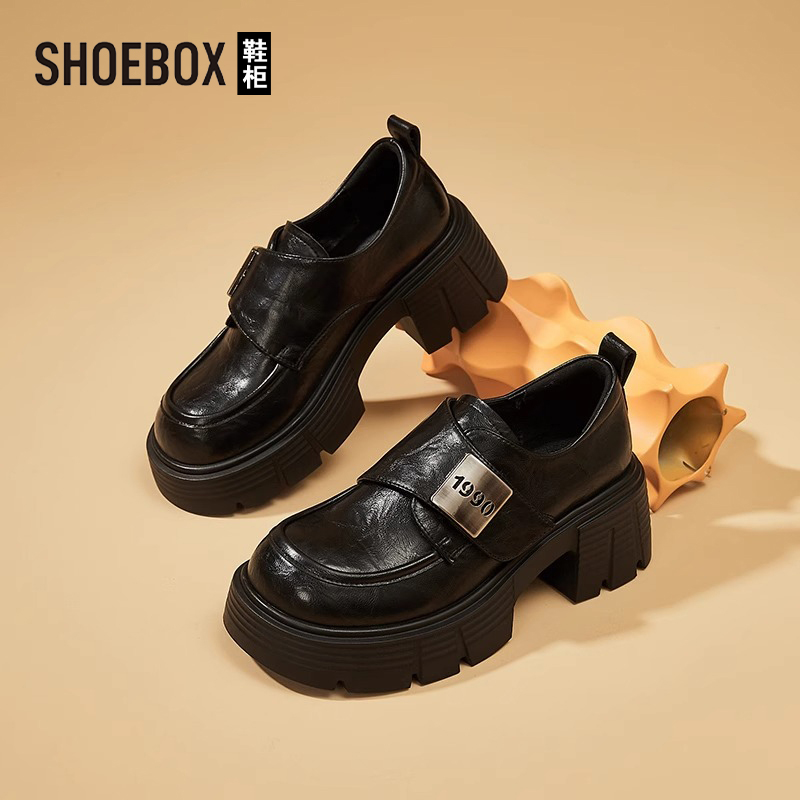 SHOEBOX鞋柜女鞋厚底乐福鞋女款2025秋季新款百搭英伦风小皮鞋