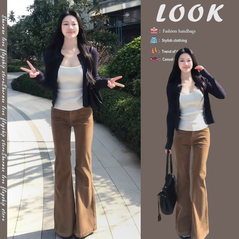 【现货】时尚套装2025新款韩系百搭针织开衫吊带高腰微喇裤三件套