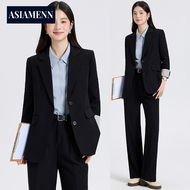黑色西装套装女秋季白领面试正装韩版休闲通勤穿搭职业装西服外套