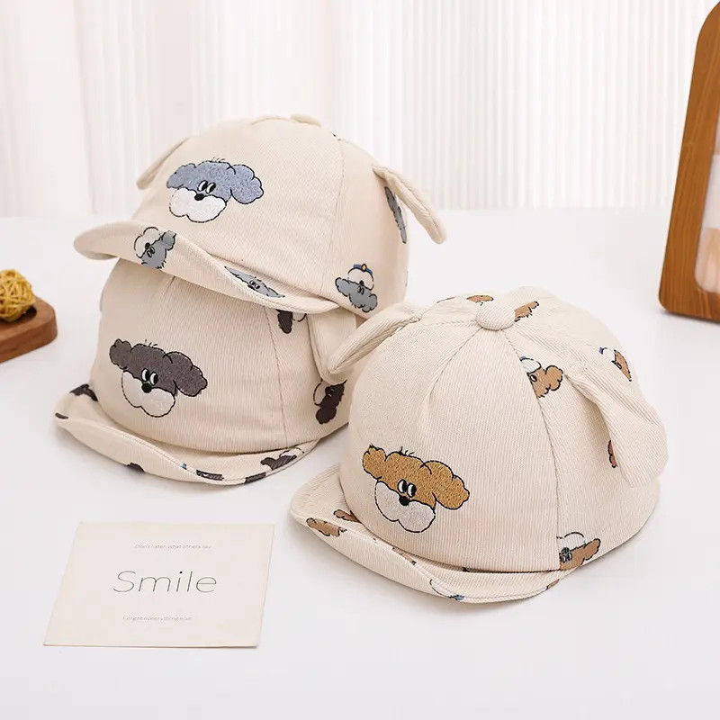 婴儿鸭舌帽2025秋季新款可爱小狗细条绒鸭舌帽6-月宝宝保暖帽2025