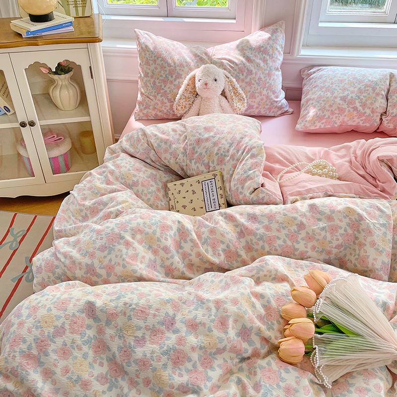 ins碎花田园四件套小清新被套床单学生宿舍被罩非全棉纯棉水洗棉