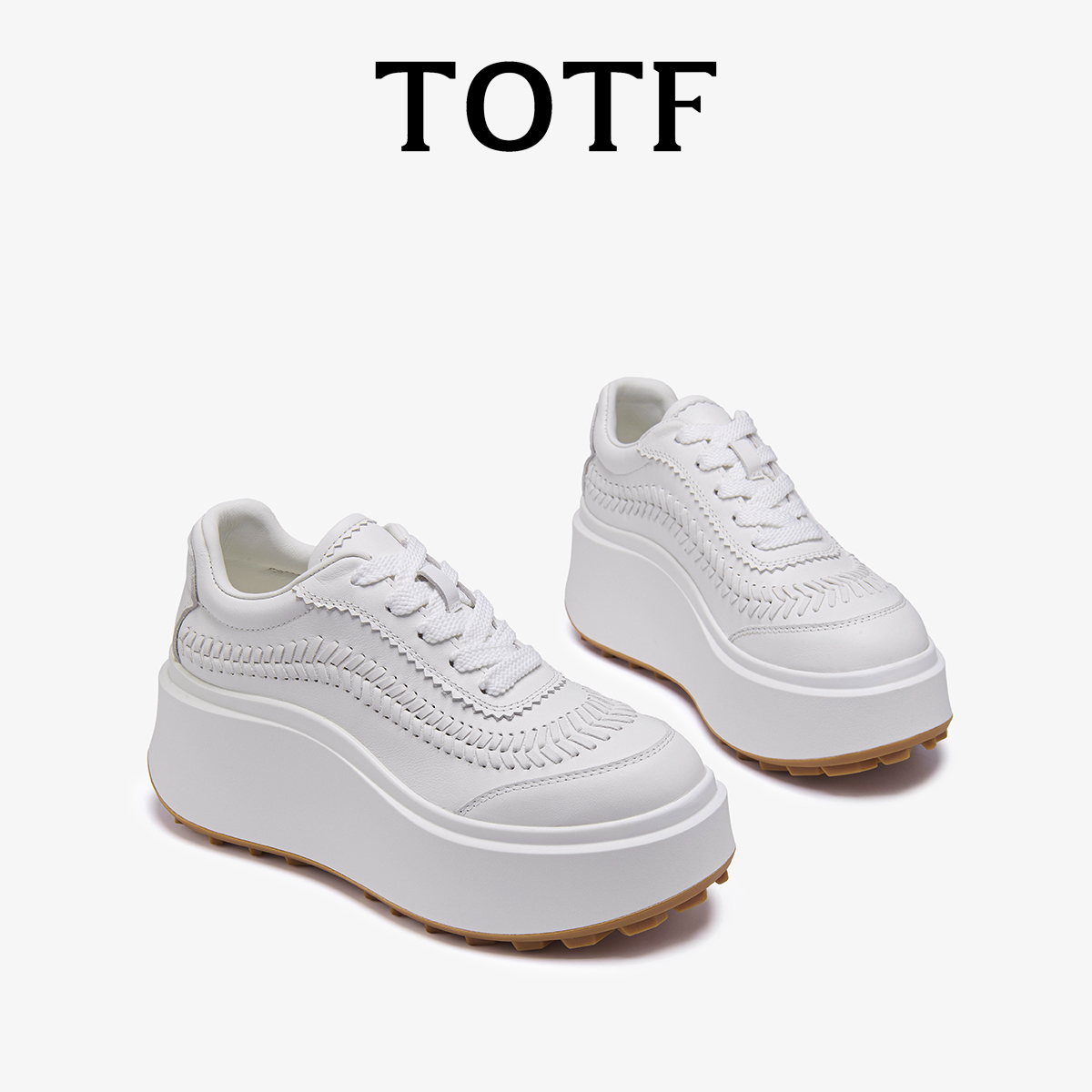 TOTF时尚增高休闲鞋2025秋爆款真皮百搭松糕鞋韩版短靴厚底运动鞋