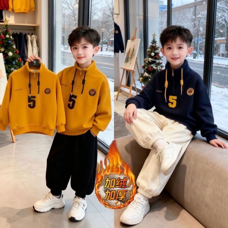 男童加绒加厚卫衣2025新款儿童冬季一体澳粒绒上衣男孩保暖打底衫