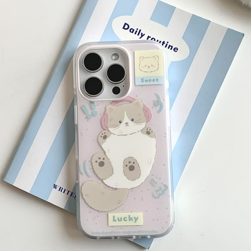 奥菲顿音乐撒娇小猫咪适用iPhone16/15pro大孔13苹果14手机壳12套