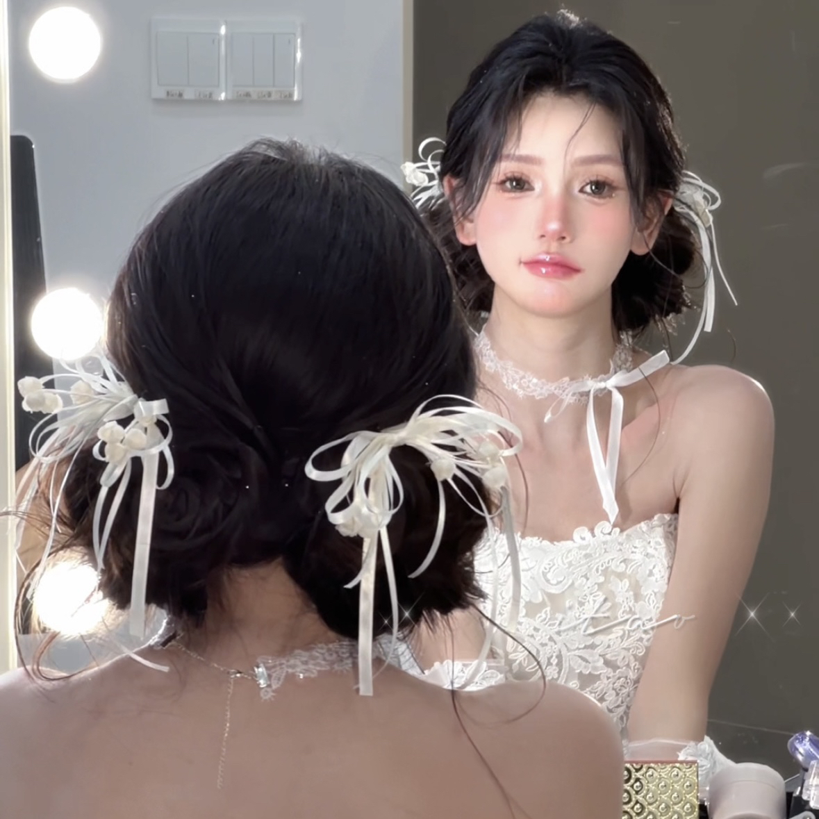 T7134新款多层飘带蝴蝶结新娘头饰