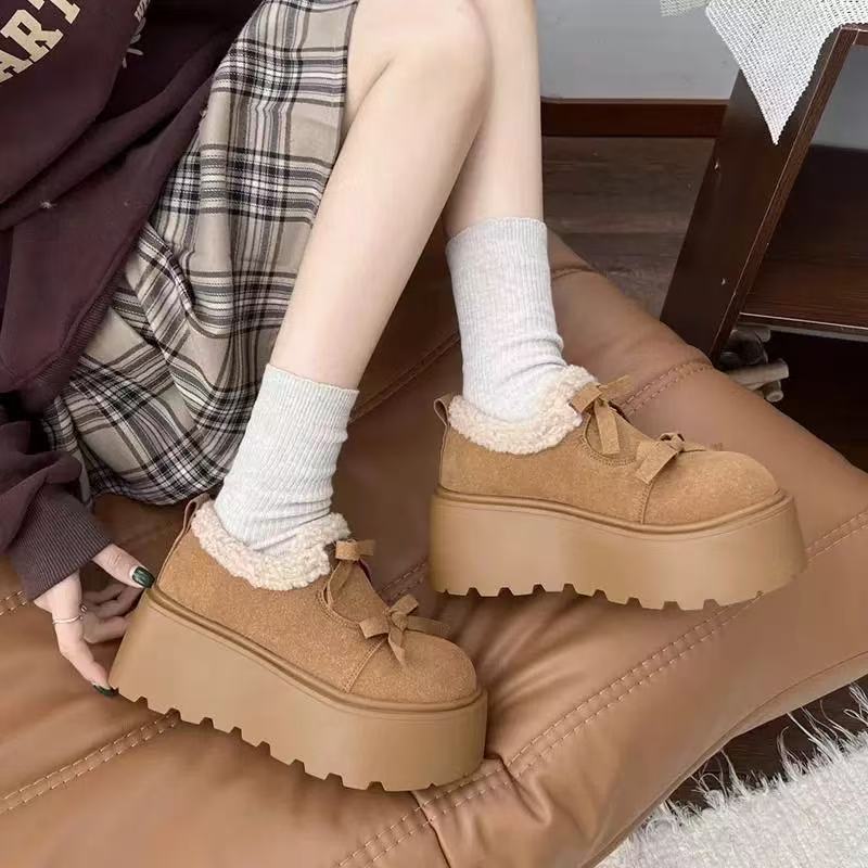 5055断码女鞋小个子增高厚底女勃肯棉鞋轻底女蝴蝶结厚底雪地棉