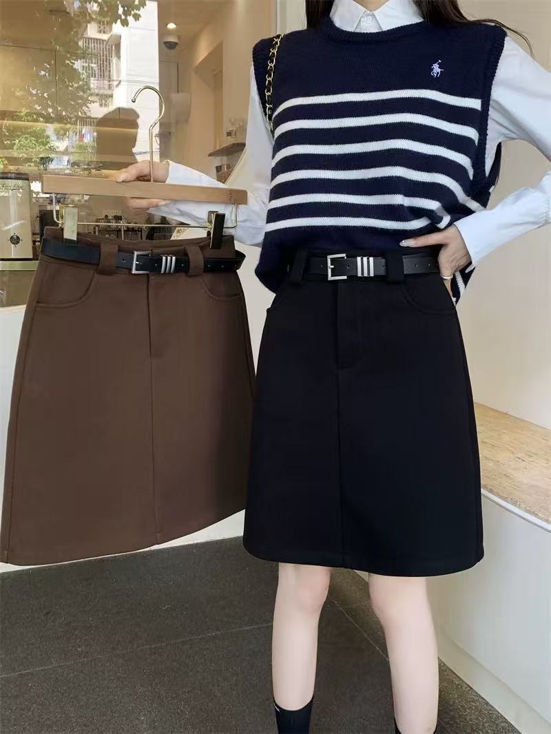 大码胖mm毛呢复古港风裙子高腰不起球A字半身裙公主风气质