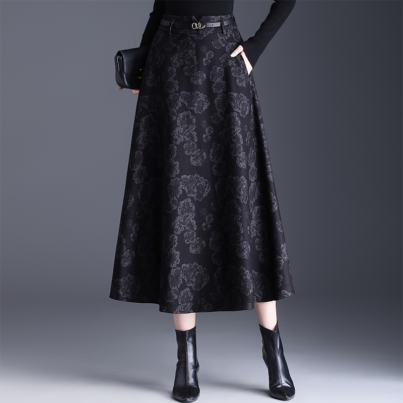 针织提花a字裙半身裙女秋冬2025新款高腰显瘦中长款通勤气质伞裙