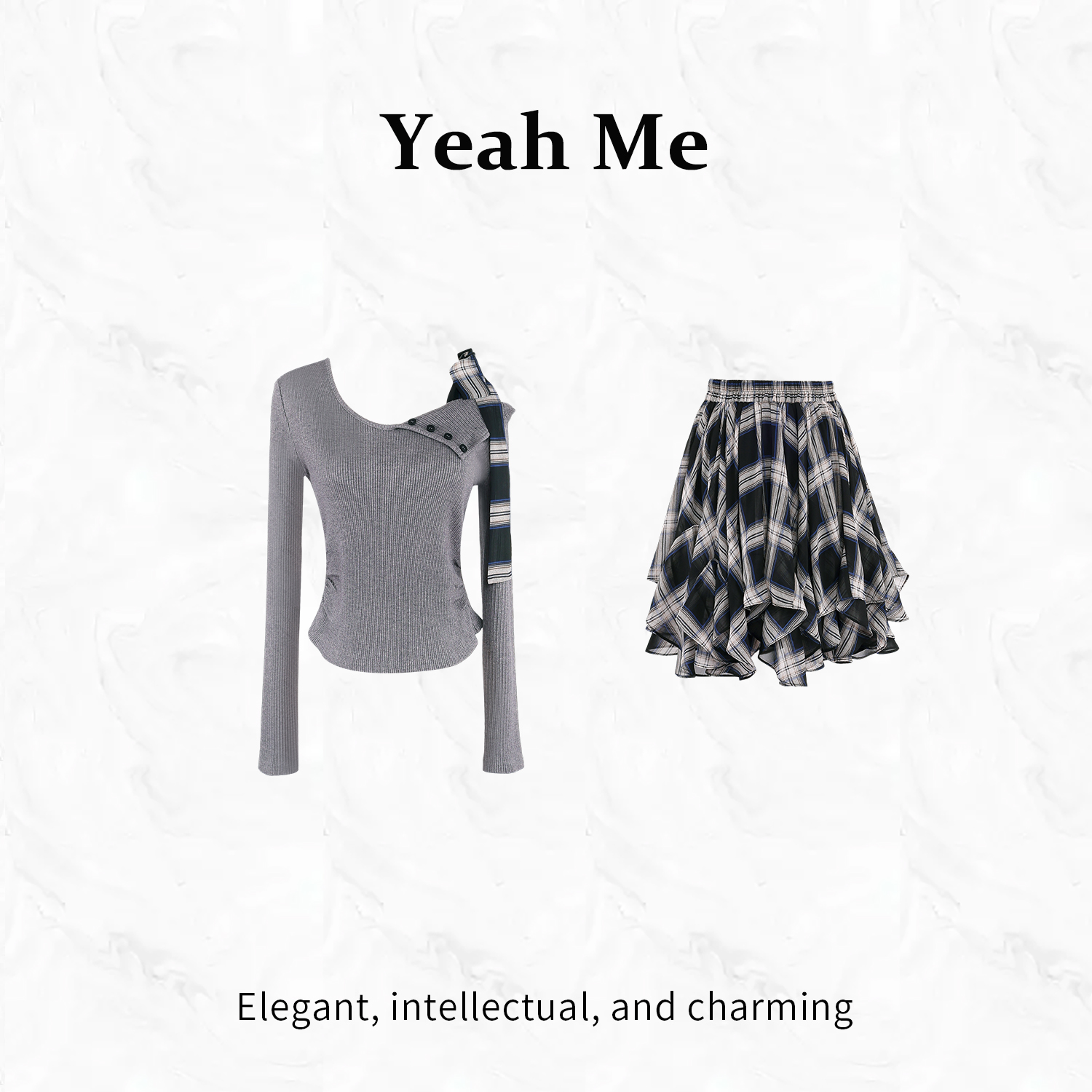Yeah Me/也觅【约塞少女】秋季新品高级感灰色半身裙美式穿搭两件套