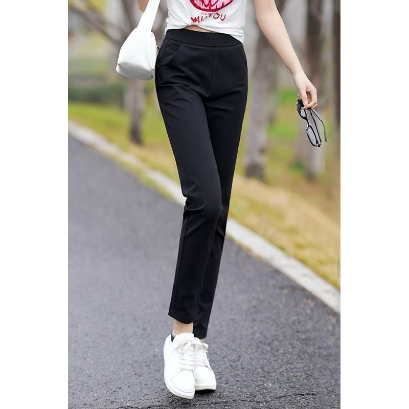 夏季九分运动休闲裤女薄款纯色弹力宽松哈伦休闲裤子高腰显瘦百搭