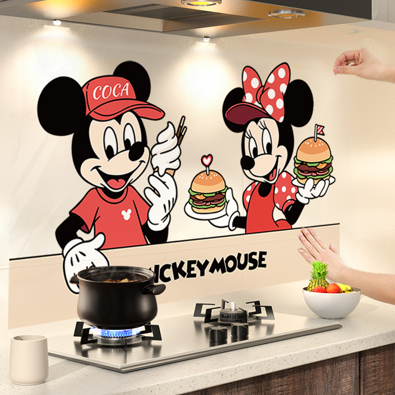 米奇油烟贴纸灶台墙面瓷砖装饰墙贴防水防油加厚壁纸灶台台面贴膜