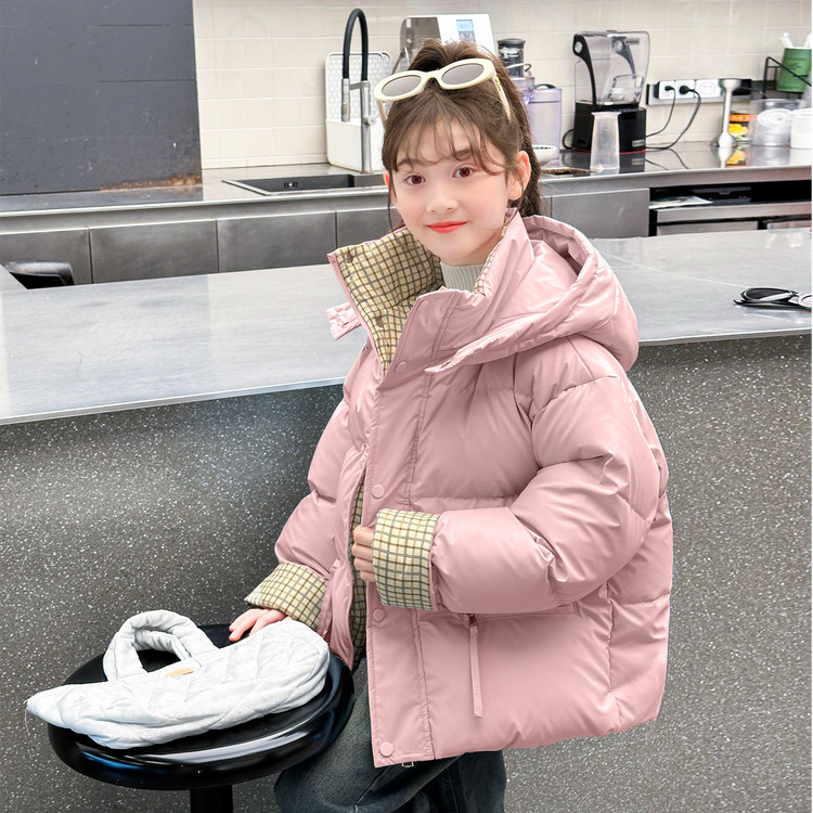 【恩家童品一件过冬新款免洗女童棉服中大童中大童棉衣加绒冬pu皮