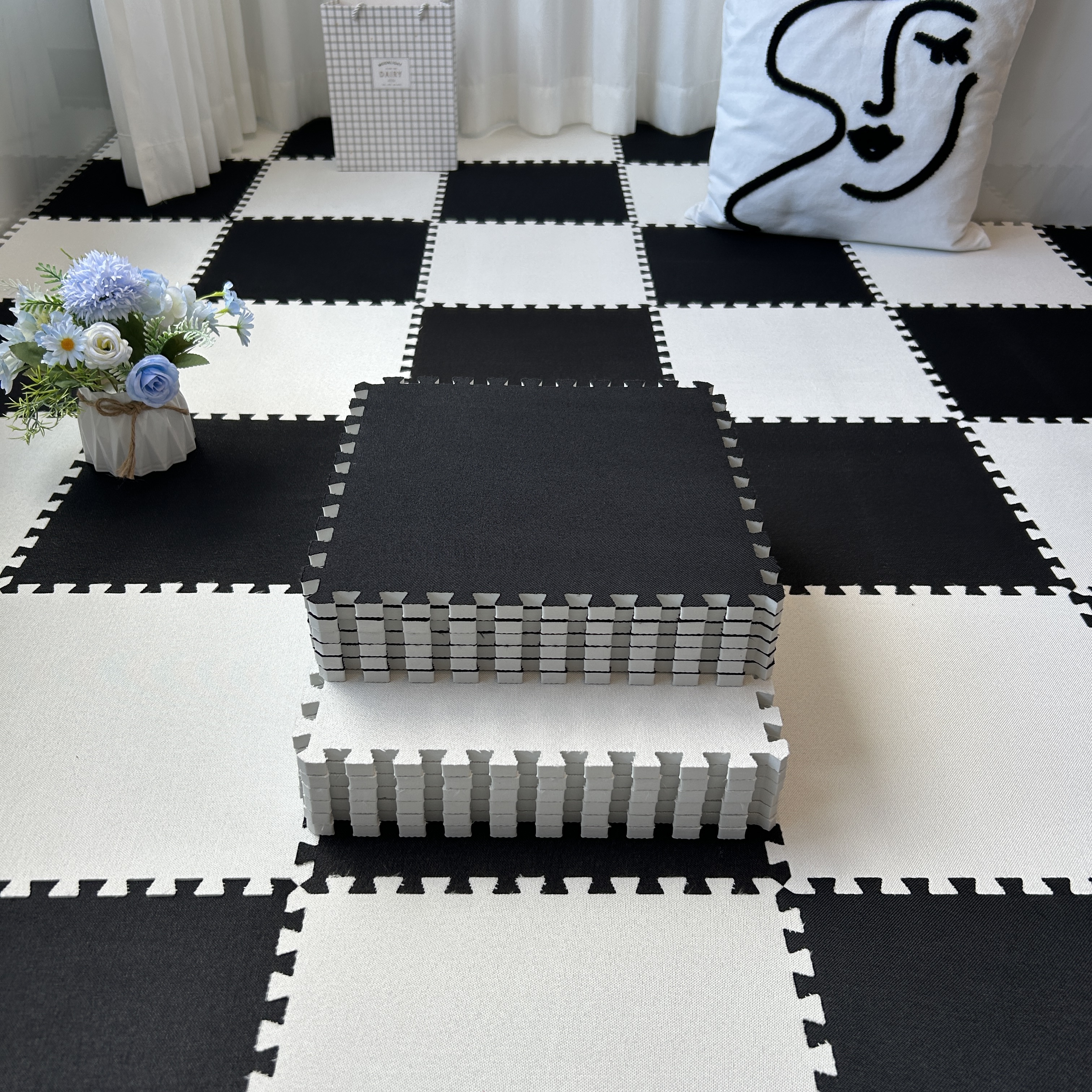 棉麻拼接地毯卧室2025新款飘窗垫窗台垫阳台床边泡沫榻榻米地垫子