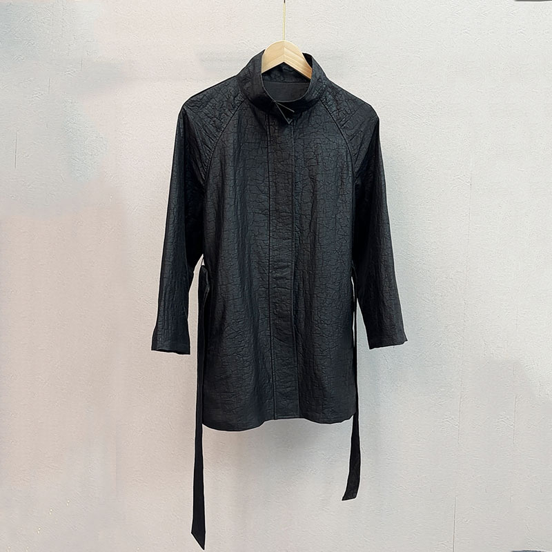 正宗香云纱100%桑蚕丝黑龟老料高领风衣休闲百搭女装中长款上衣女