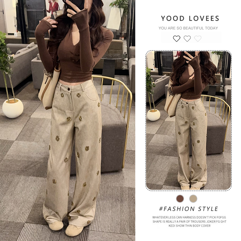 2026春秋新款气质V领上衣烫钻阔腿裤两件套装女高级感穿搭一整套