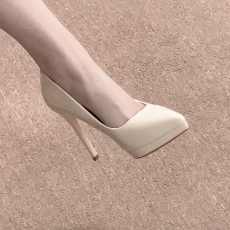 漆皮防水台细跟单鞋女气质25新款百搭性感小众职业浅口尖头高跟鞋