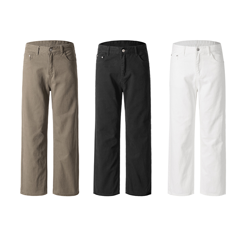 纯棉水洗棕咖色直筒工装裤男款秋季潮牌美式长裤宽松阔腿牛仔裤男